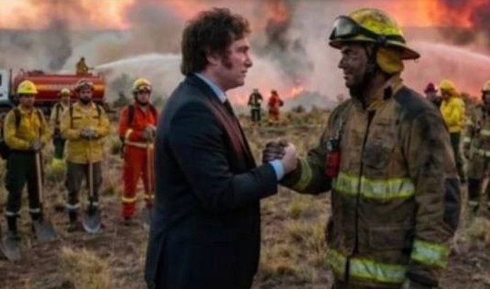 ¡POSTA MILEI SUBIÓ ESTA FOTO PARA HACER DE CUENTA QUE FUE A LOS INCENDIOS!